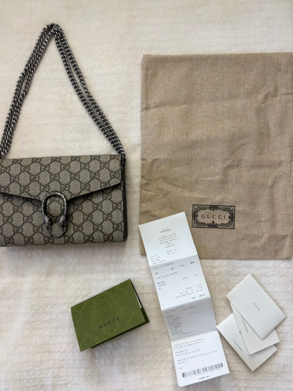 Gucci Beige GG Supreme Dionysus Small Shoulder Bag with Silver Chain - Picture 2 of 12